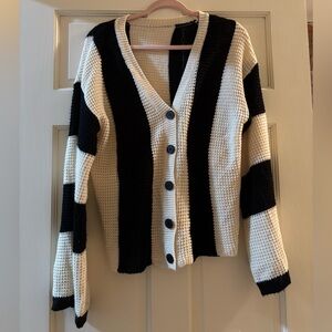 Striped Black and Cream Women's Cardigan Sweater